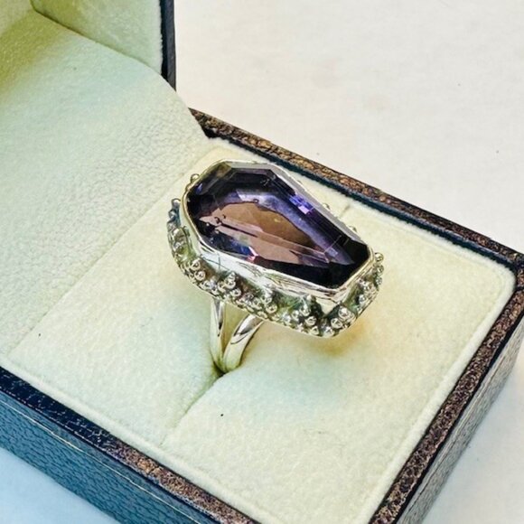 Amethyst Sterling Silver Coffin Ring Size 7 - Picture 1 of 3